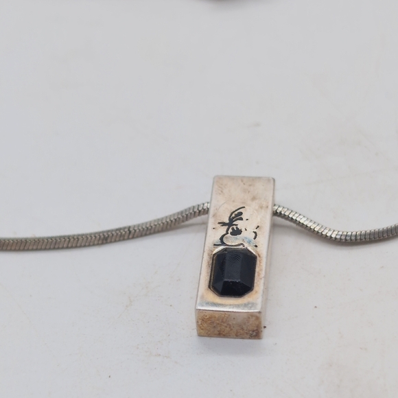 Elegant Vintage Diddl Black and Silver Pendant Necklace 16in - Picture 3 of 5